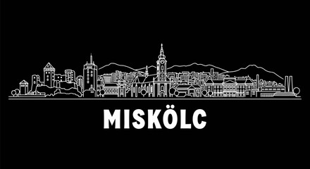 Obraz premium Miskolc skyline with Hungary, and white line drawing.