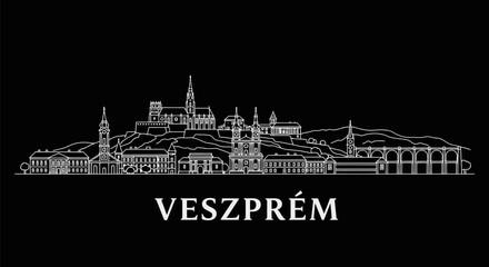 Fototapeta premium Veszprm Hungary Skyline Black White.