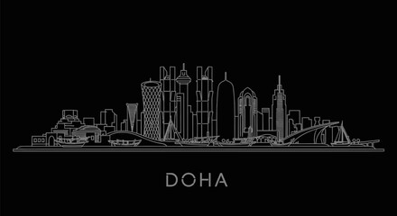 Fototapeta premium Doha with Qatar Skyline Vector, and Dark Background.