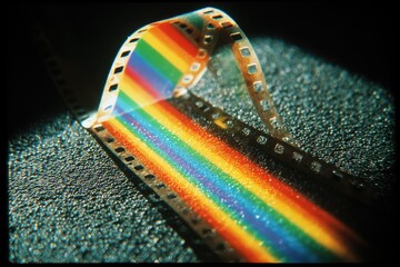 Colorful film strip rainbow, dark background