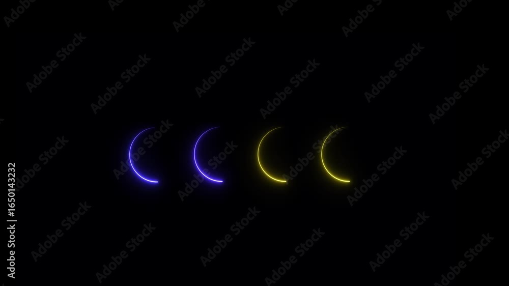 Poster neon light double color circle frame loading icon background animation. download progress, preloaded