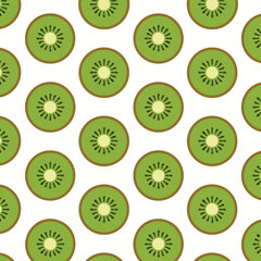 Fototapeta premium Seamless pattern with green kiwi fruit slices on a white background.