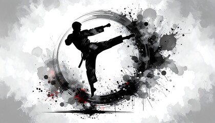 Martial arts figure in dynamic action pose.