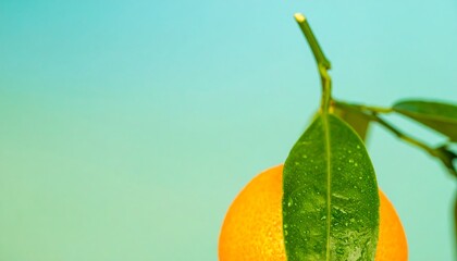 Close-up of an orange fruit with leaves.