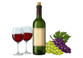 Obraz premium Red Wine Still Life with Green Bottle and Fresh Grapes
