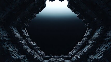 Abstract futuristic tunnel with intricate structure and dark background, exploring technology and science fiction themes
