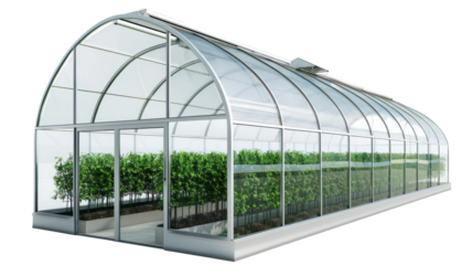 Long greenhouse 3d rendering isolate on transparency background