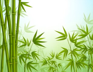Lush bamboo forest with verdant stalks and leaves creating a serene atmosphere