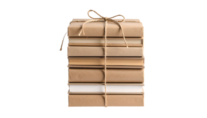 Stacked Brown Books with Twine Bow on a Clean Background