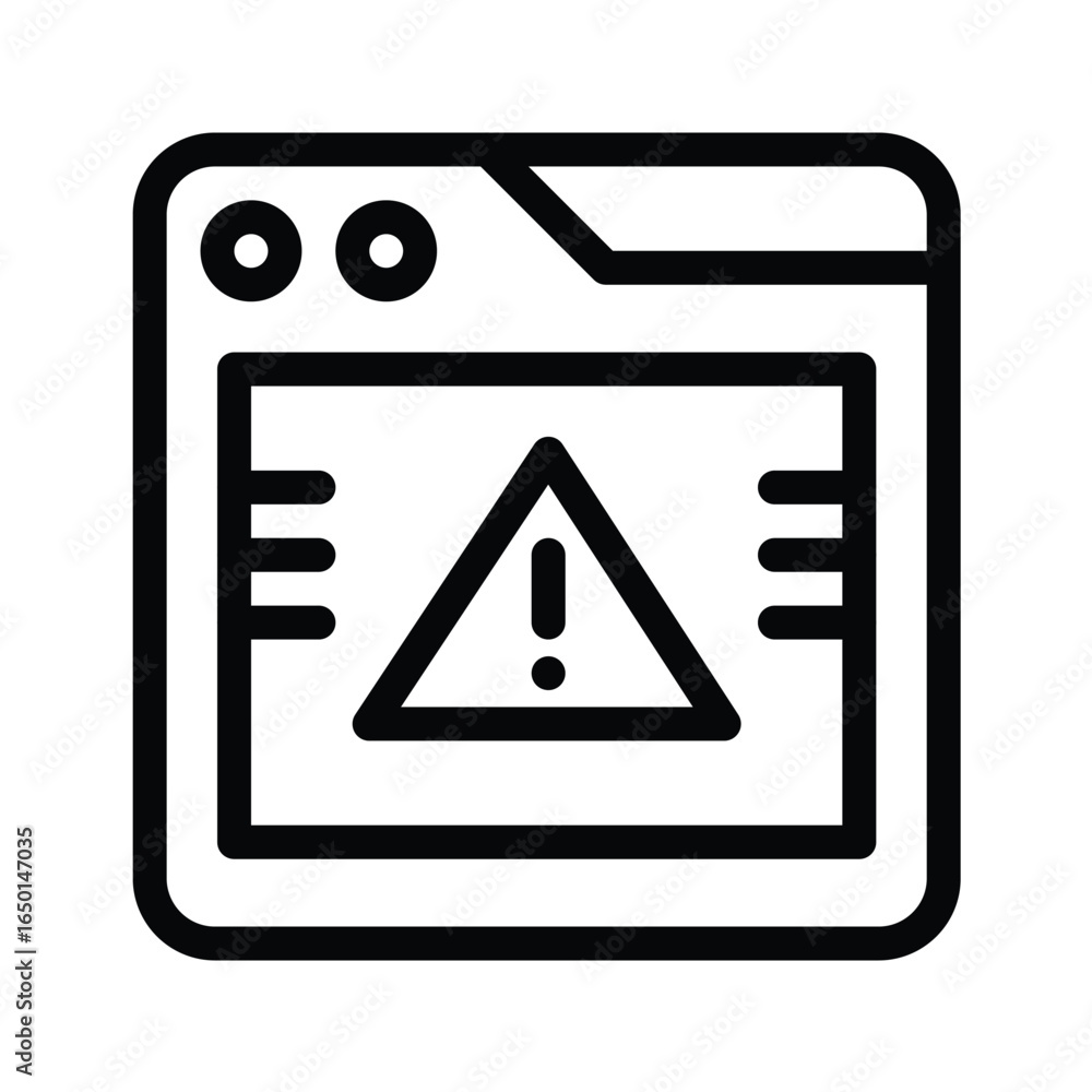 Poster icon square frame rounded corners window design central warning triangle with exclamation point left