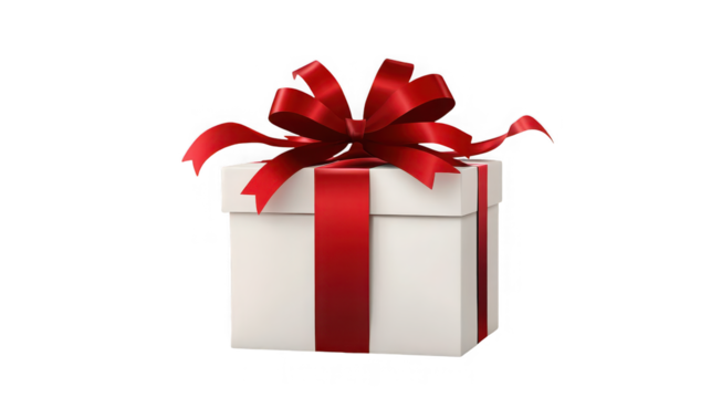 Elegant gift box with red ribbon, celebration and festive occasion on transparent background