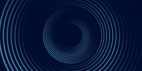 Abstract blue glowing geometric lines on dark blue background. Modern shiny blue circle lines pattern. Futuristic technology concept. Suit for cover, poster,