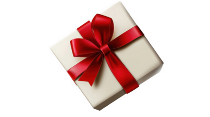 Cream gift box with a red ribbon, celebration and giving concept on transparent background