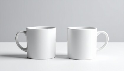 Fototapeta premium 小さなセラミックカップ2個が、グレーからホワイトに変化するニュートラルなマットグラデーション背景に配置されています。