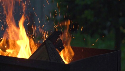 Close-up view of a fire burning in a metal outdoor grill.