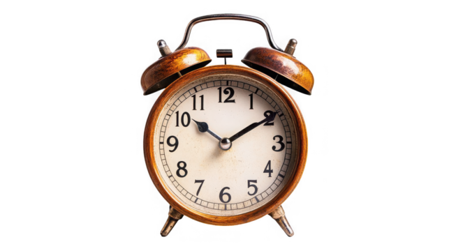 Vintage alarm clock with bells, time management and deadline concept on transparent background - Powered by Adobe