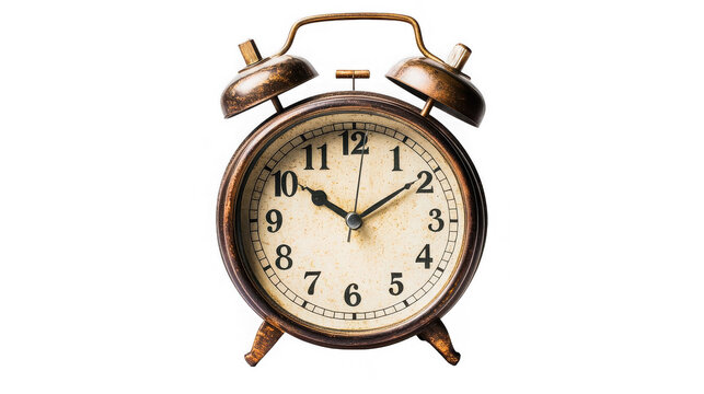 Ged alarm clock showing ten past two, vintage timepiece on transparent background