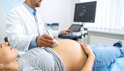 Obraz premium Prenatal ultrasound check at clinic.
