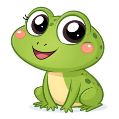 Obraz premium Cute cartoon green frog with big eyes and a happy smile
