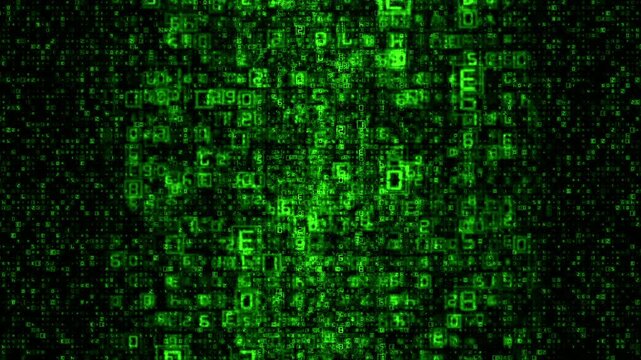 High-Tech Matrix-Style Streaming Numbers with Continuous Zoom Out, Futuristic Green Digital Matrix Numbers Loop, Flow of Neon Green Digits in Abstract Cyber Space, Abstract Digital Code Numbers 