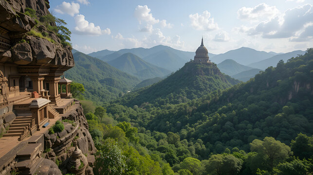 Vistas panoramicas al valle, yendo a los templos en cuevas reales de Dambulla, Sri Lanka
