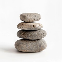 Stacked stones balanced on a white background