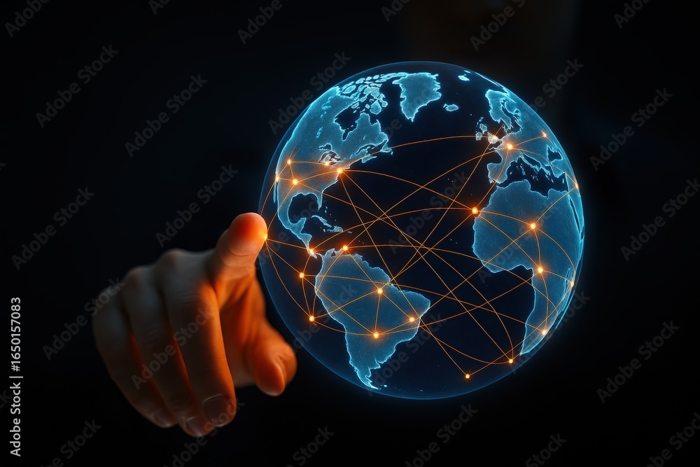 Poster global network connections displayed on a 3d earth model.