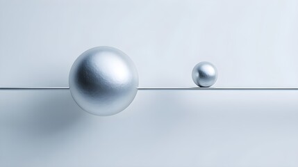 Modern Minimalist Abstract: Two Silver Metallic Spheres on Horizontal Bar