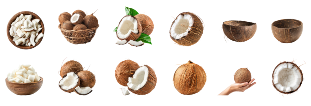 collection of Coconut png cutout isolate on transparency background