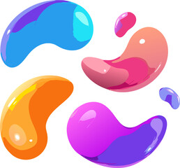 Modern Abstract 3D Liquid Gradient Shapes Vector, Colorful Fluid Blobs on Transparent Background EPS