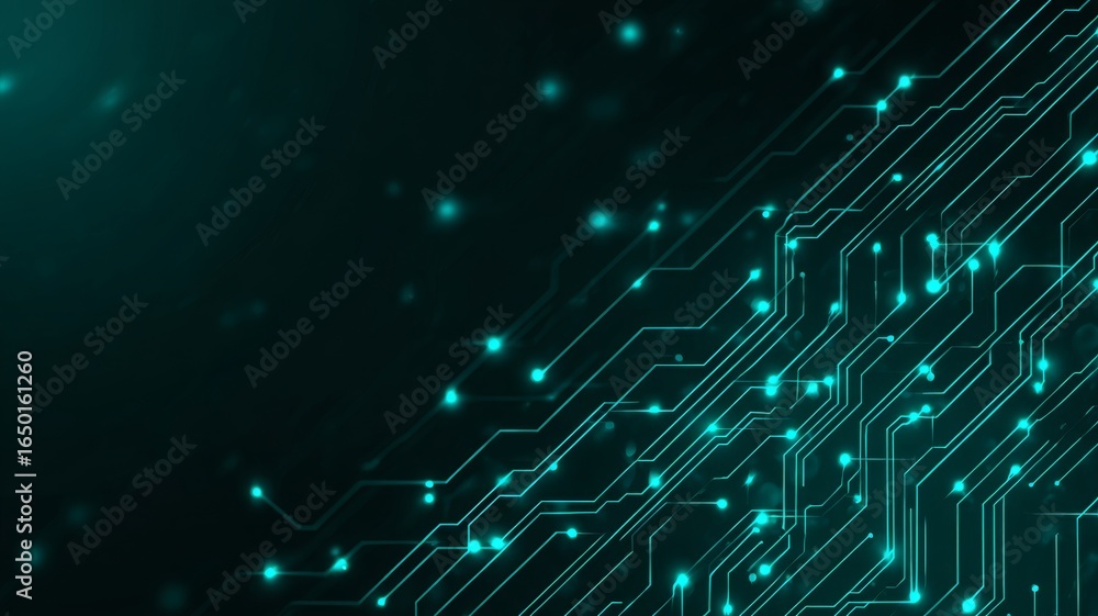 Poster abstract digital technology banner with green and blue cyber circuit background, futuristic innovati