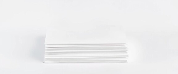 Neat stack of blank white paper sheets on a plain background,   order,  blank