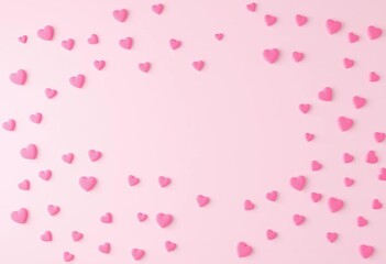 Pastel pink background scattered with delicate pink hearts; ample copy space,  background,  light