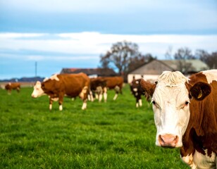 Obraz premium Cows grazing in a pasture (1)