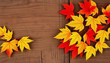 Rustic wood backdrop displays vibrant crocheted autumn leaves in warm tones, yarn craft, orange