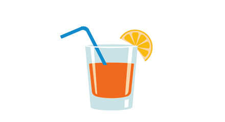Refreshing Orange Juice in a Tall Glass with Blue Straw and Orange Slice