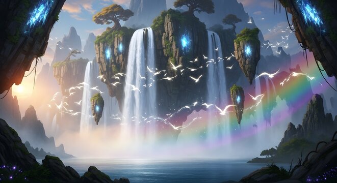 Ethereal Floating Islands And Rainbows
