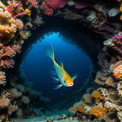 Obraz premium Rattail fish exploring a deep sea vent opening