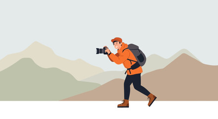 Photographer Capturing Landscapes During a Hiking Adventure Outdoors Exploration