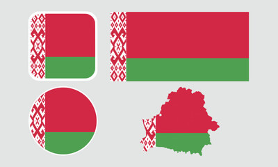 A set of Belarus flag icons. A set of flags in square, rectangular, round and map shapes. Flag icons.