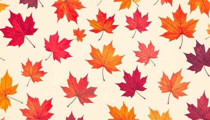 Autumn Maple Leaves Pattern on Light Beige Background.