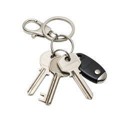 Silver Keys and Car Remote on a Ring with a Metal Clasp.