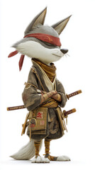 Cartoon fox character dressed as a ninja with swords and red bandana  