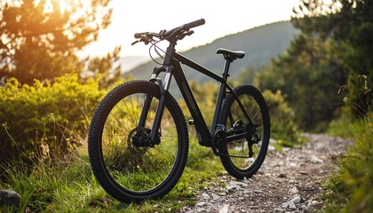 Black mountain bike on a trail