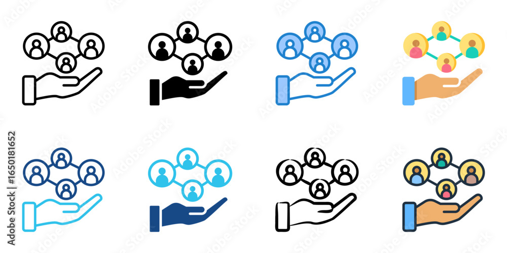 Poster online team management icon set multiple style collection