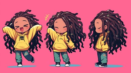 Cute chibi african anime character with dreadlocks