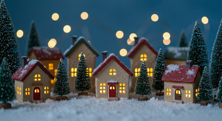 Christmas village miniature houses snow trees lights holiday festive decoration