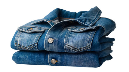 Folded denim jackets in classic blue, ready for everyday wear with stylish design