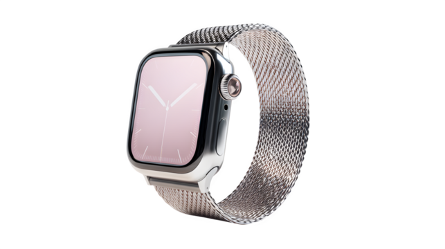 Modern smartwatch with silver band and pink display, perfect for stylish tech lovers and wearable technology