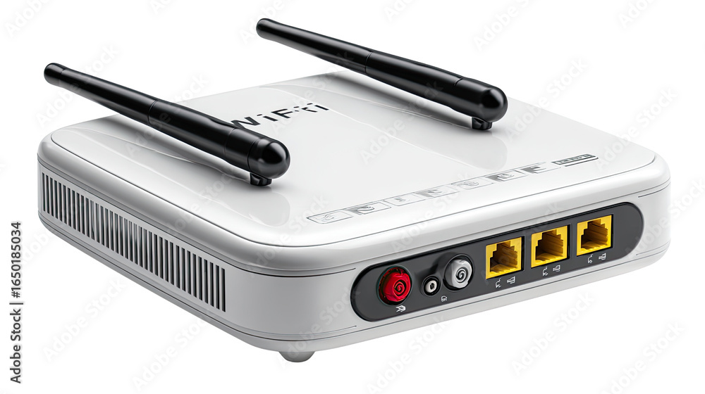 Aufkleber wireless router: a modern wireless router, presented in a studio shot against a plain backdrop, offe